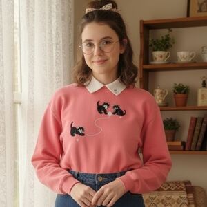Retro Top Stitch "Cat Mom" Sweatshirt • Pastel Kitsch 90s Aesthetic
